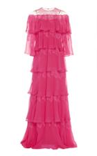 Alberta Ferretti Cold-shoulder Ruffled Silk Gown