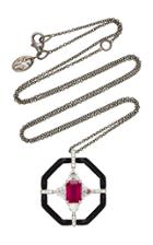 Nikos Koulis Oui Black Enamel Pendant With Rubies