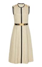 Moda Operandi Tory Burch Leather Trimmed Linen Midi Dress Size: 00