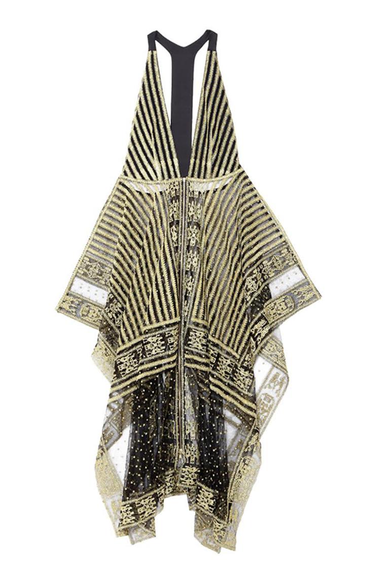 Saptodjojokartiko Gold Striped Embroidery Dress With Zipper
