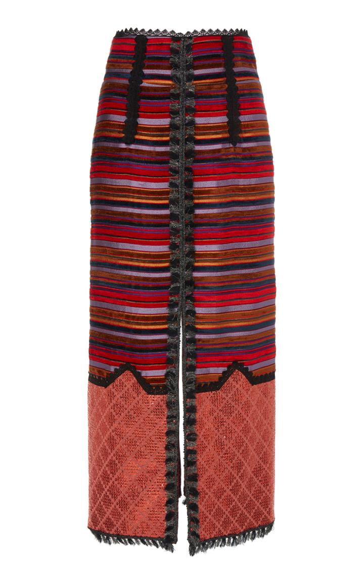 Costarellos Fringe Cotton Midi Skirt