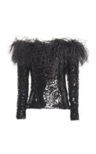 16arlington Off-shoulder Feather-trim Sequin Top