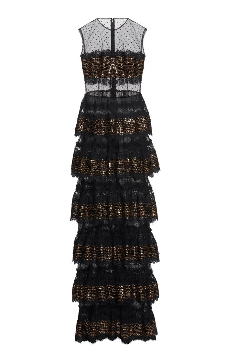 Costarellos Tiered Sequin Dress
