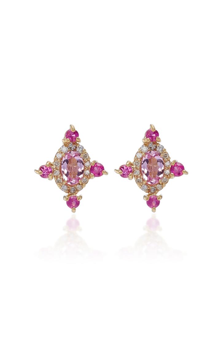 Eden Presley Pink Stone And Diamond Quad Studs