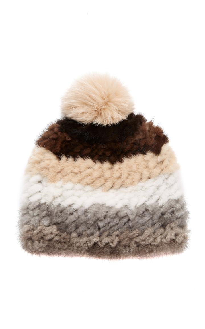 Pologeorgis Knitted Mink And Fox Pom-pom Hat