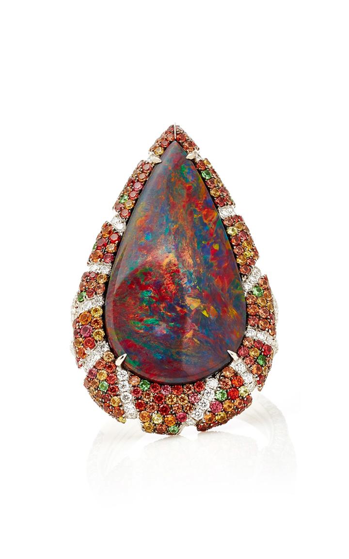 Martin Katz Pear Shaped Red Colored Black Opal Ring