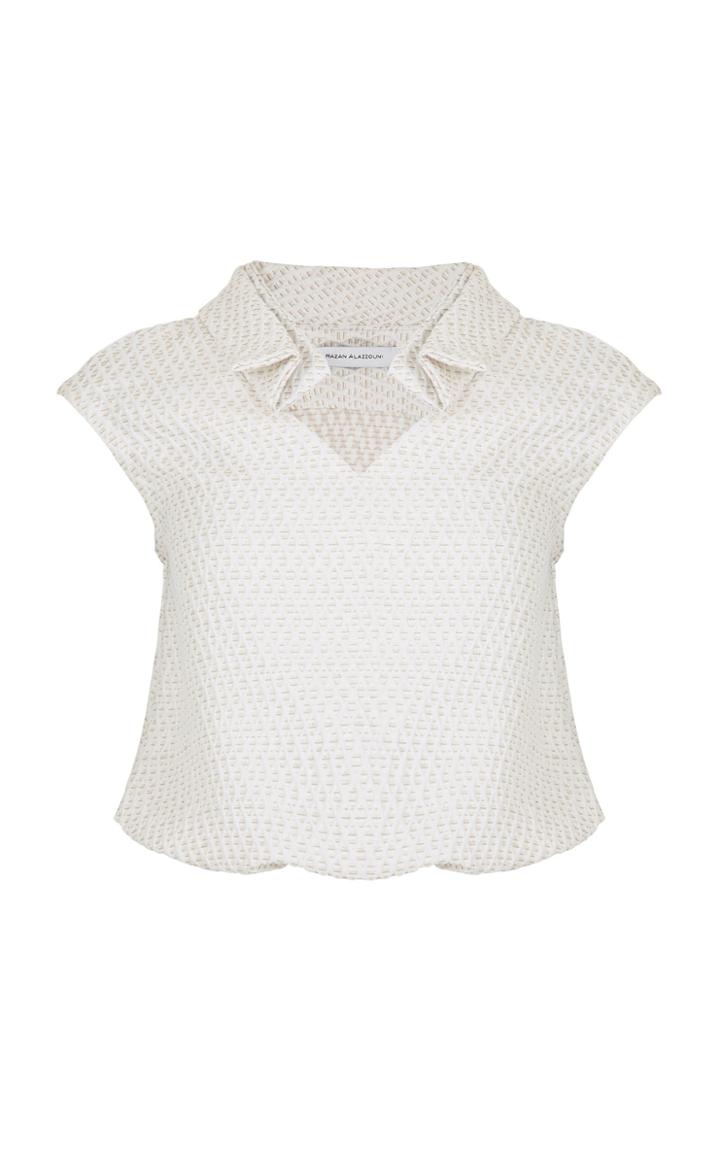 Razan Alazzouni Double Collar Textured Crop Top