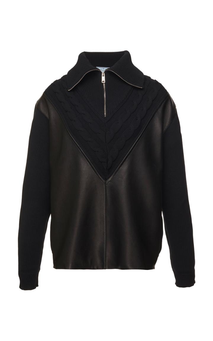 Prada Knit Sweater With Leather Detailing