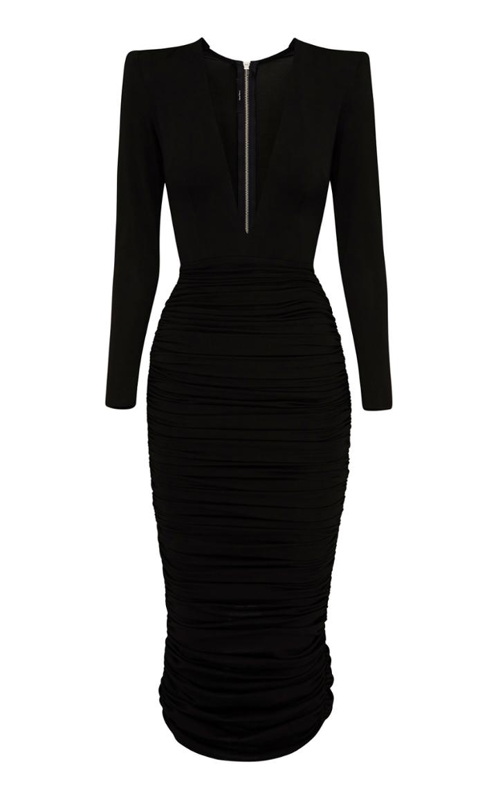Alex Perry Clove V-neck Ruched Jersey Midi Dress