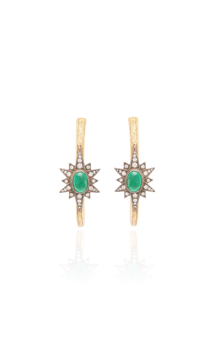 Moda Operandi Arman Sarkisyan 18k Gold And Emerald Starburst Hoops