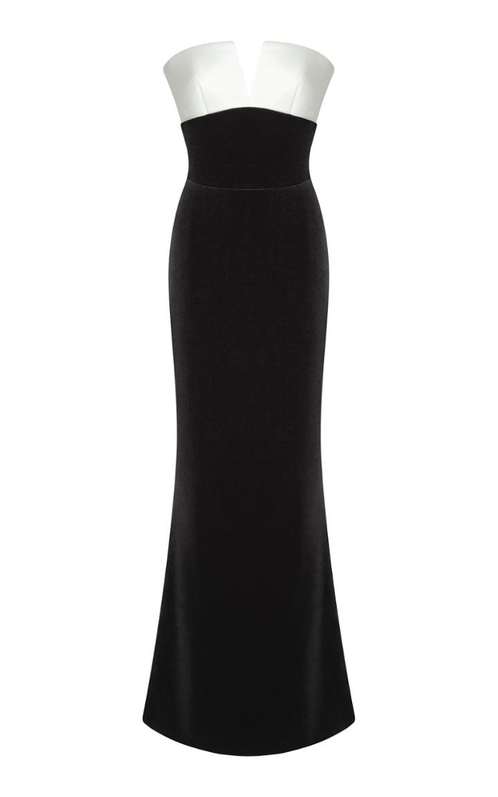 Moda Operandi Rasario Two-tone Satin And Velvet Strapless Gown
