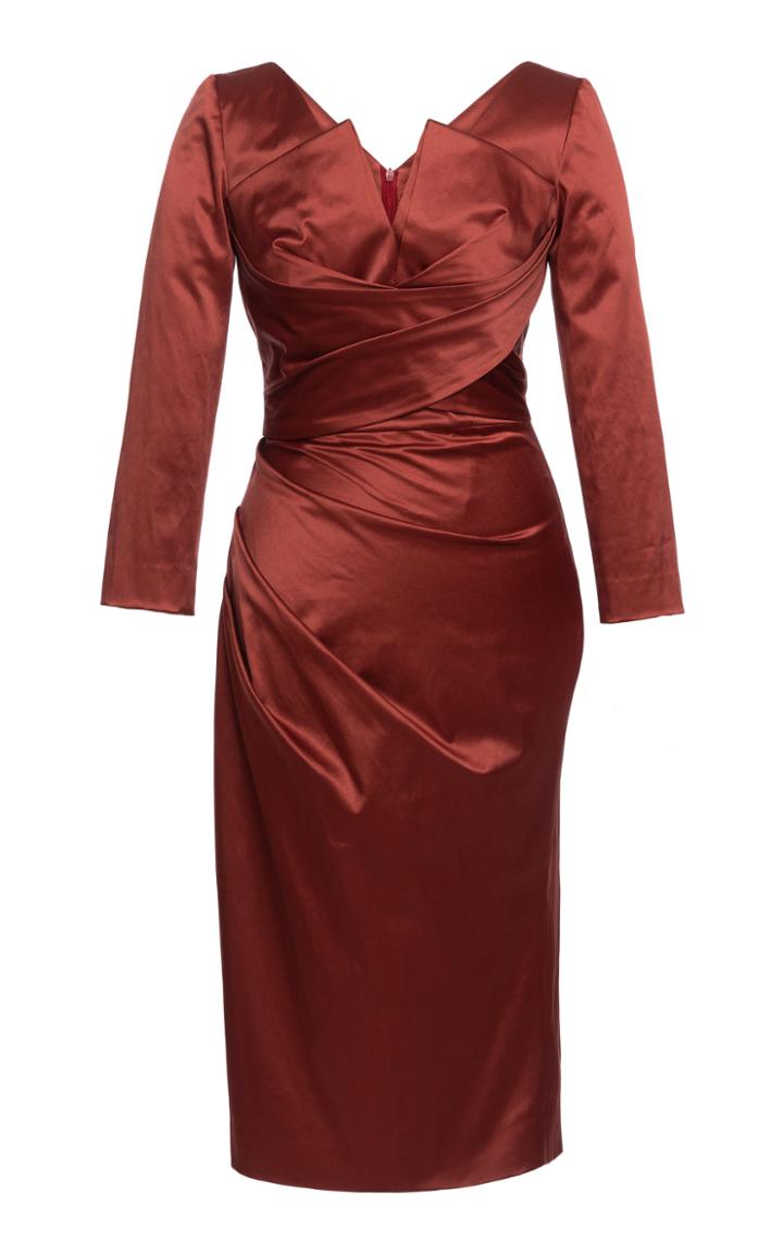 Moda Operandi Lena Hoschek Silhouette Pleated Satin Midi Dress
