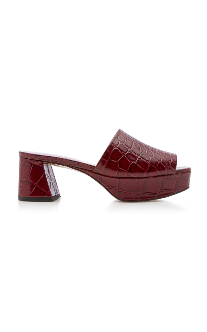 Ganni Croc-effect Leather Platform Slides