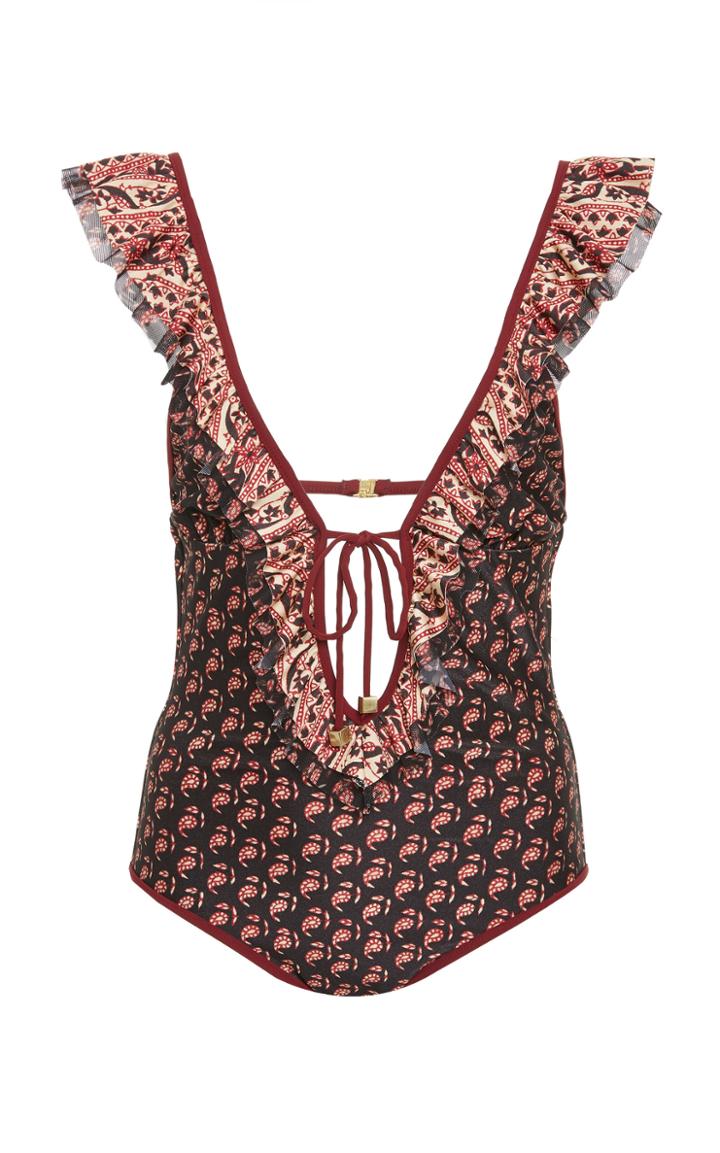Zimmermann Jaya Frill Tie Front One Piece Swimsuit