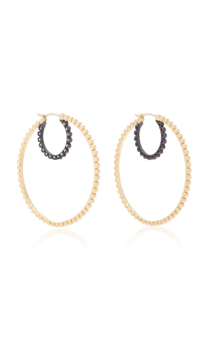Nancy Newberg 14k Gold Oxidized Silver And Diamond Hoop Earrings