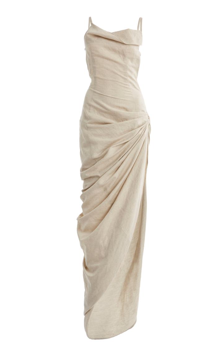 Jacquemus Saudade Draped Cotton-linen Maxi Dress