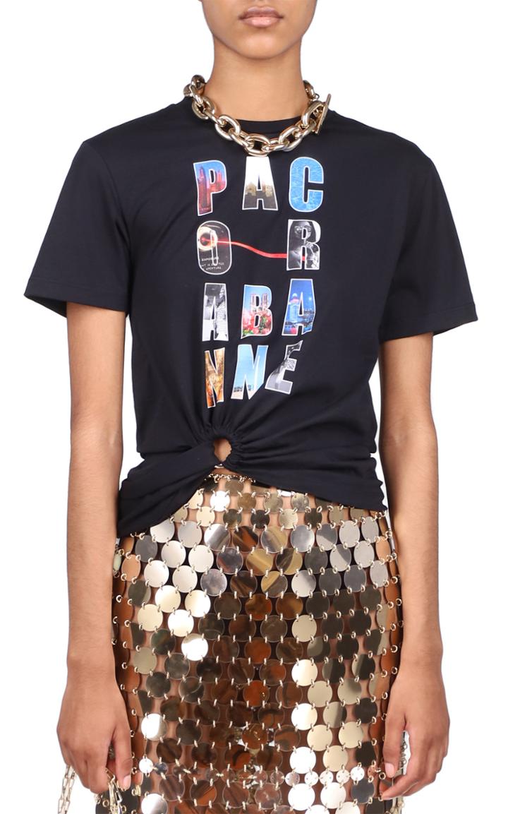 Moda Operandi Paco Rabanne Piercing-detailed Logo-print Cotton Jersey T-shirt