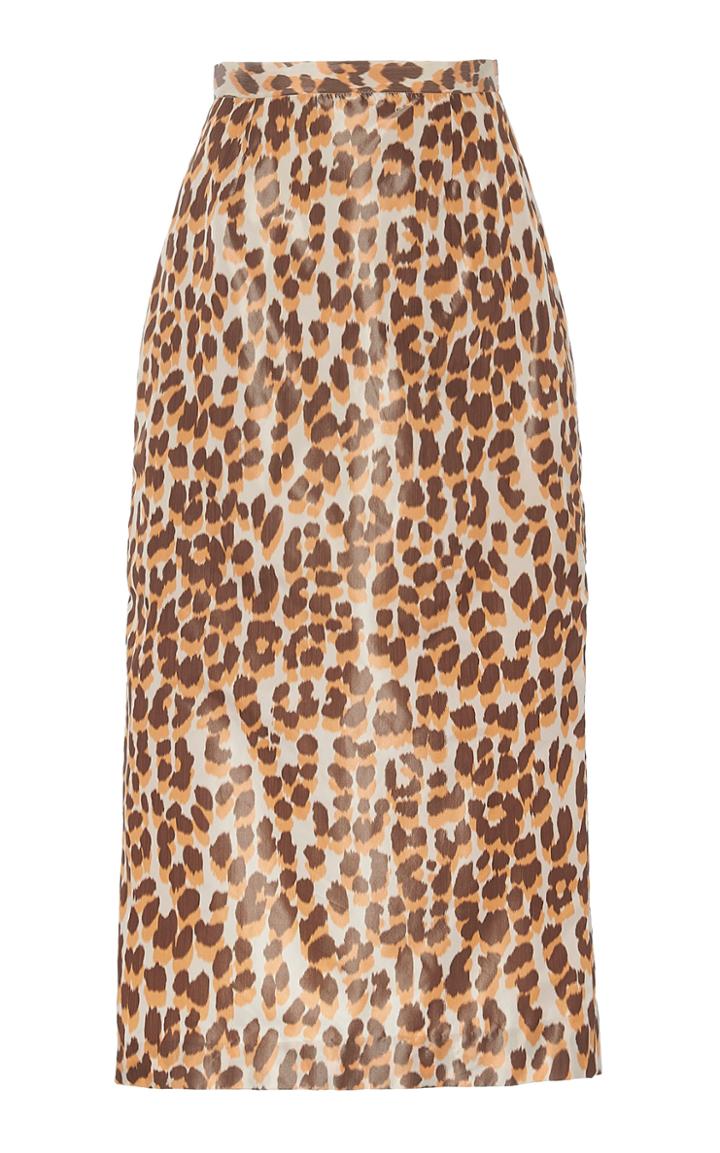 Rochas Oenothera Leopard-print Silk Satin Midi Skirt
