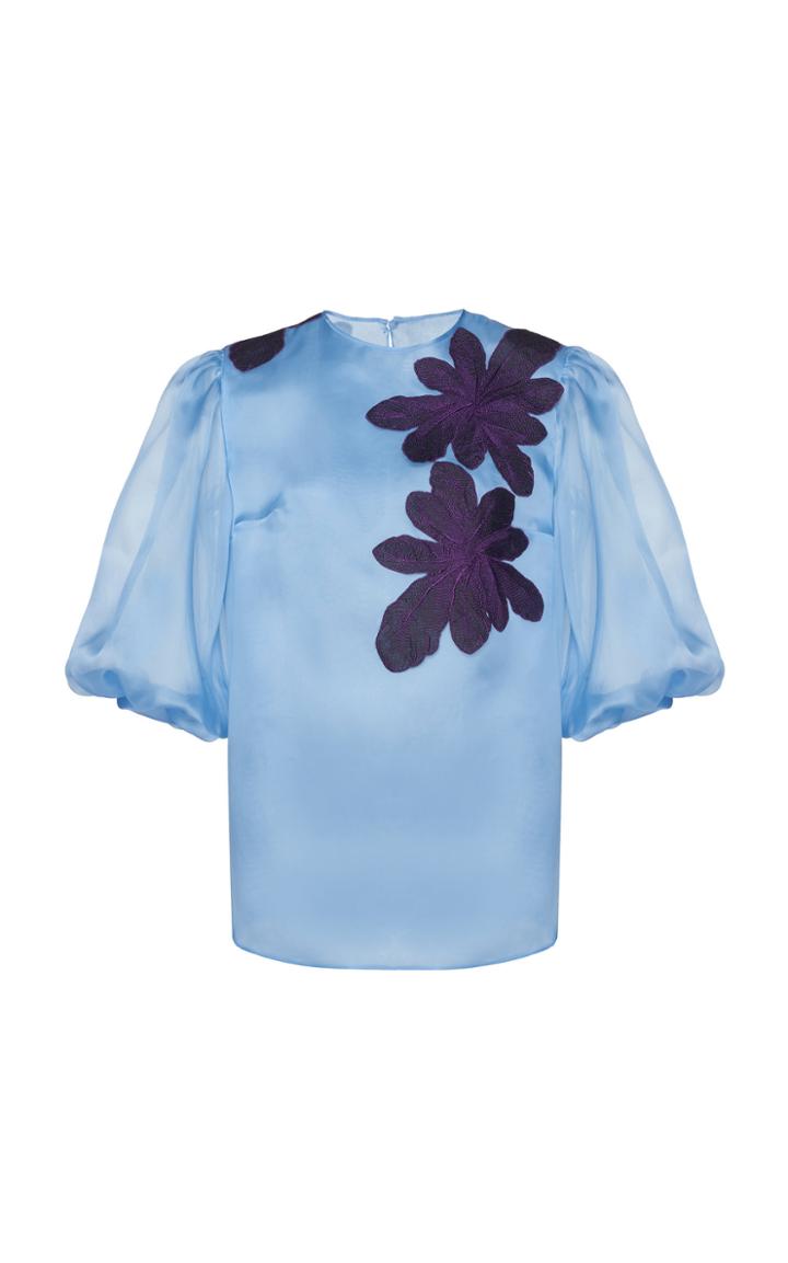 Costarellos Embroidered Silk Organza Blouse