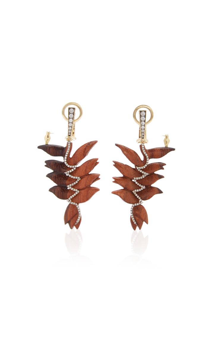 Silvia Furmanovich Sculptural Botanical Marquetry Small Bird Earrings