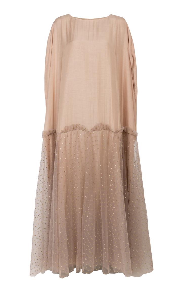 Bthaina Gathered Glitter Tulle And Georgette Caftan