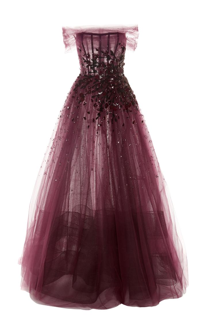 Pamella Roland Embellished Off-the-shoulder Tulle Gown