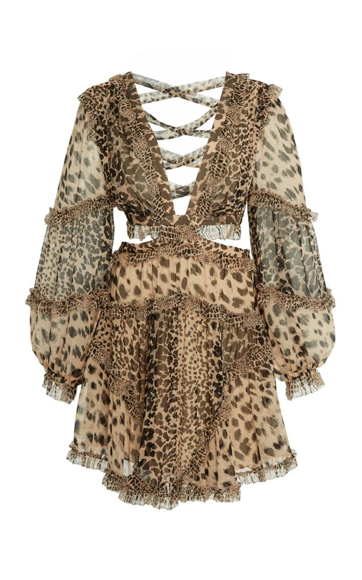 Zimmermann Allia Cutout Leopard-print Chiffon Mini Dress