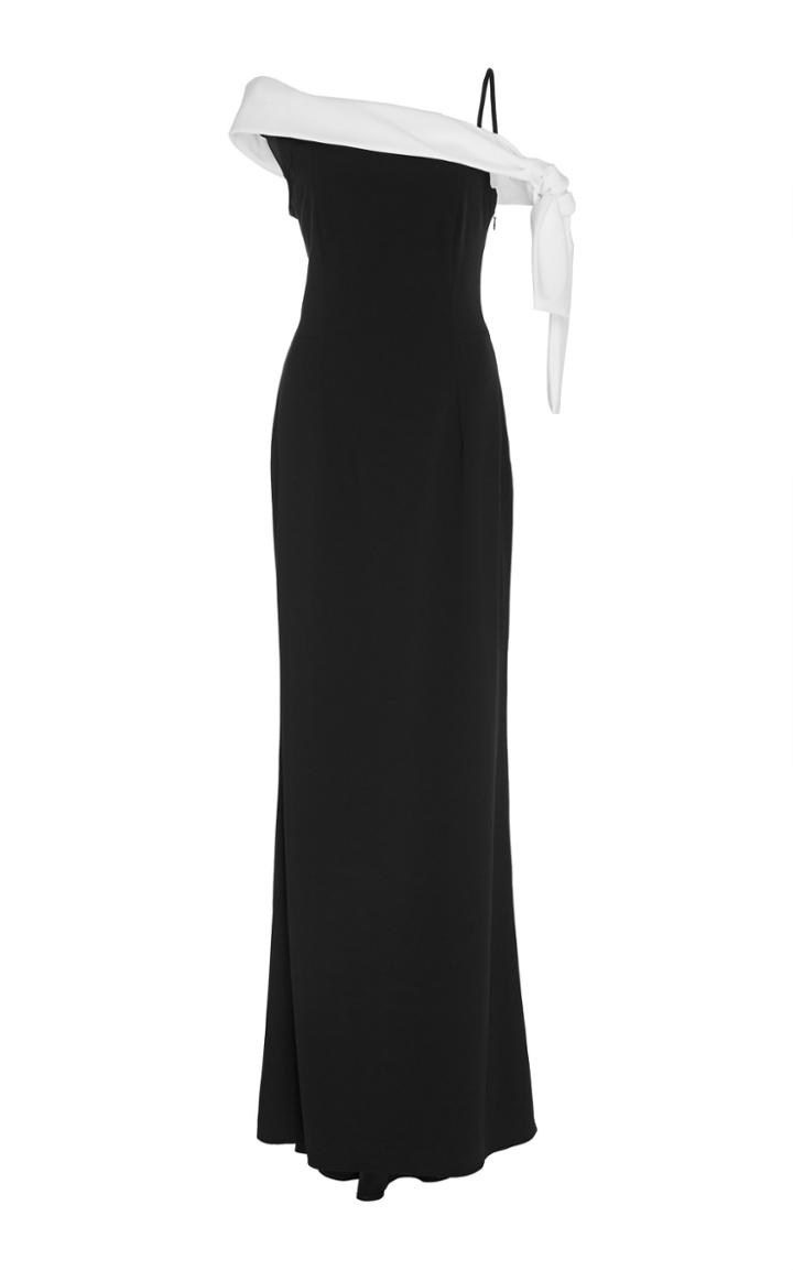 Paule Ka Off The Shoulder Crepe Back Satin Gown