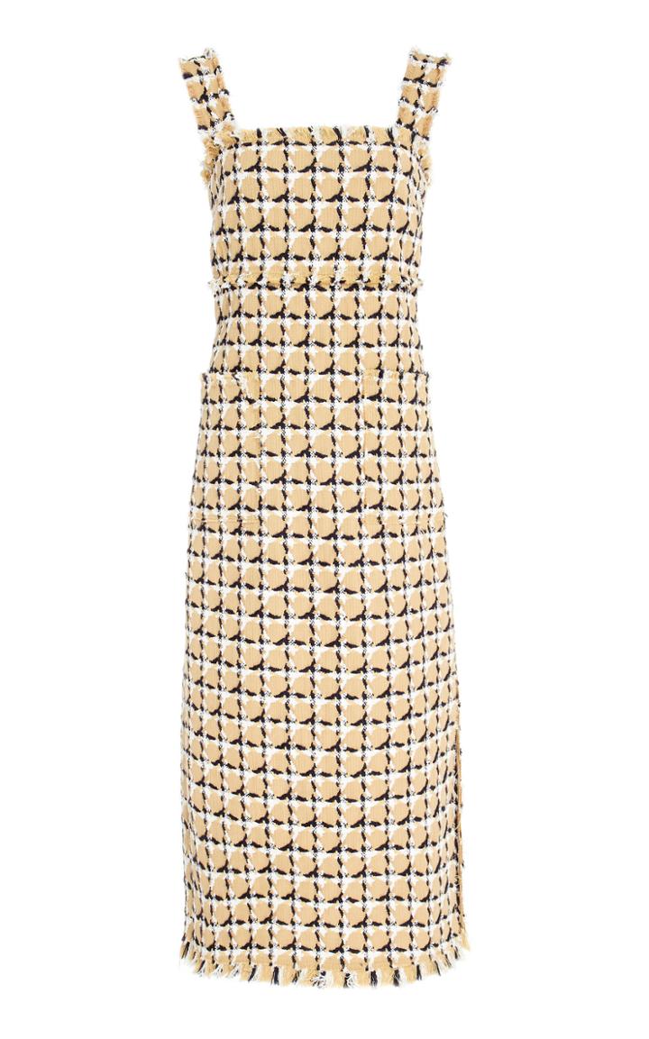 Oscar De La Renta Geometric Check Sleeveless Midi Dress
