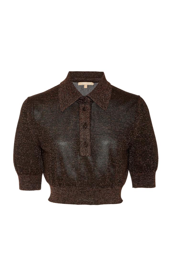 Michael Kors Collection Cropped Metallic Stretch-knit Polo Shirt