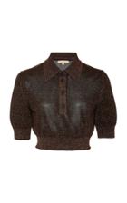 Michael Kors Collection Cropped Metallic Stretch-knit Polo Shirt