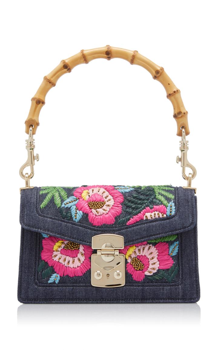 Moda Operandi Miu Miu Embroidered Denim Top Handle