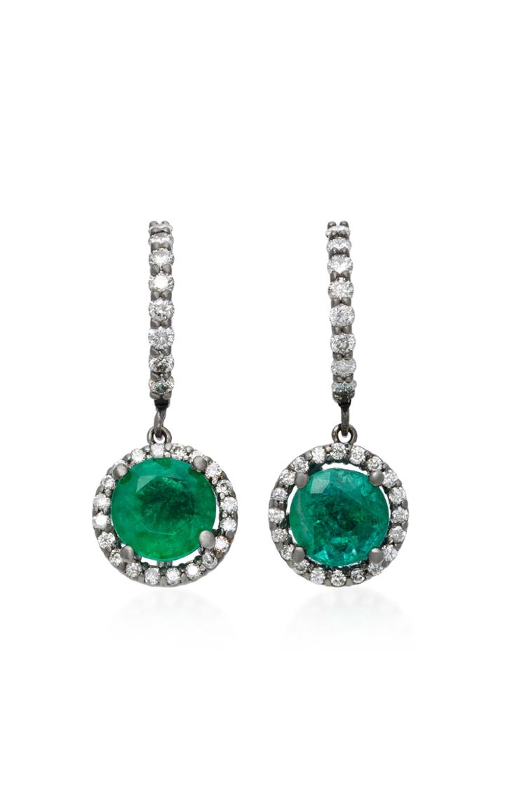 Colette Jewelry Planet 18k White Gold Diamond And Emerald Earrings