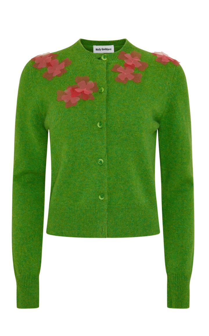Moda Operandi Molly Goddard Aileen Tulle Embroidered Wool Cardigan