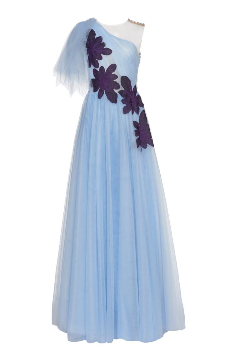 Costarellos One Shoulder Illusion Tulle Ball Gown