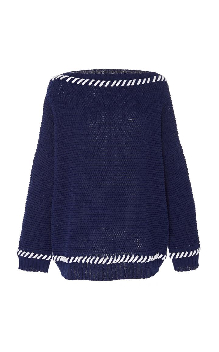 Paule Ka Contrast Stitch Cotton Sweater