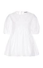 Cecilie Bahnsen Embroidered Collar Pleated Cotton Blouse