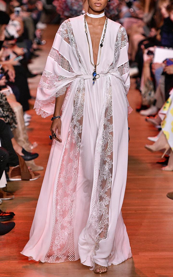 Elie Saab Silk Georgette Lace Panel Dress