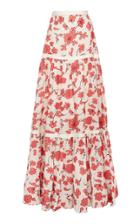Alexis Serri Floral-embroidered Linen Maxi Skirt