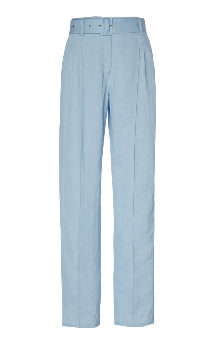 Lapointe Belted Pleated Linen-blend Straight-leg Trousers