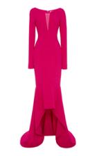 Pamella Roland Long Sleeve Stretch Crepe Gown