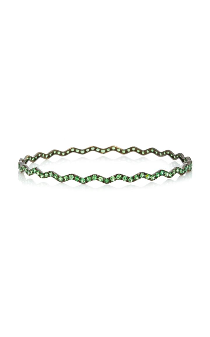 Ofira 18k Black Gold Green Garnet Wave Bangle