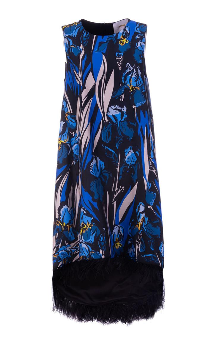 Moda Operandi La Doublej La Scala Feather-trimmed Floral Silk Midi Dress