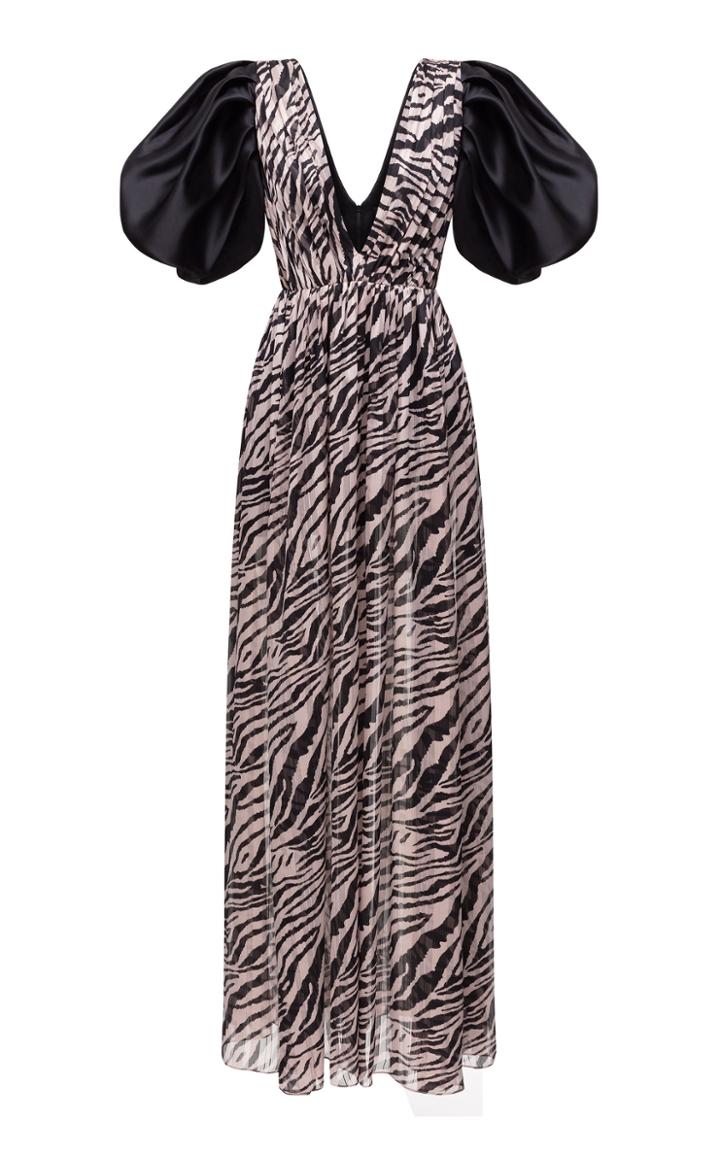 Moda Operandi Rasario Puff-sleeve Zebra-print Chiffon Maxi Dress