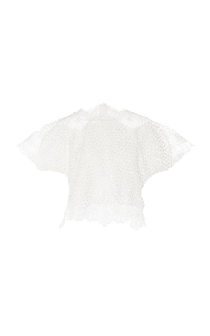 Costarellos Flower Embroidered Tulle Top