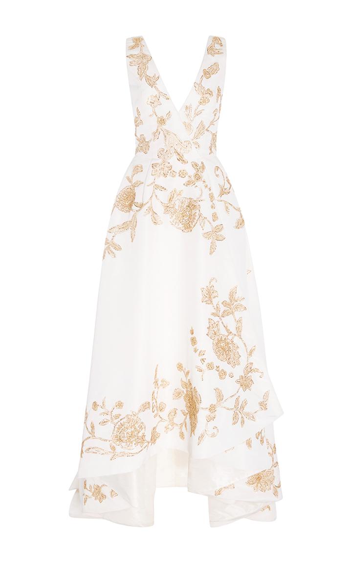Oscar De La Renta Sleeveless V Neck Lam High Low Gown