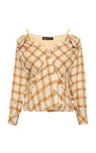 Anna October Ira Collared Off-the-shoulder Plaid Blouse