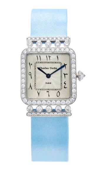 Charles Oudin 18k White Gold Diamond Iris Retro Watch