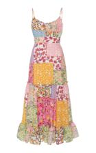 Saloni Bella Patchwork-print Strappy Cotton-blend Midi Dress