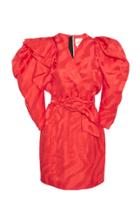 Carmen March Puff-sleeve Linen-blend Mini Dress